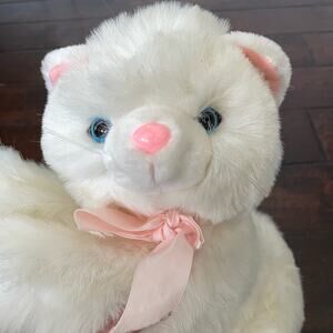 White Cat Plush Blue Eyes Pink Nose & Ears Vintage 1987 Gro Well Persian Stuffed